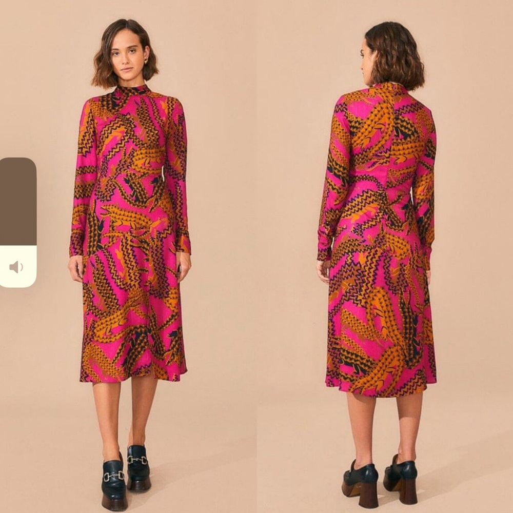 Farm Rio Pink Croco Lenzing™ Ecovero™ Viscose Slit Midi Dress